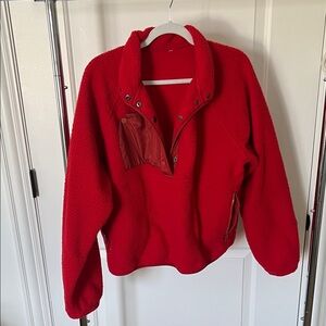 Red Plush Fleece Pullover Jacket